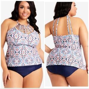 RAISINS CURVE BOA halter TANKINI swim top 24W